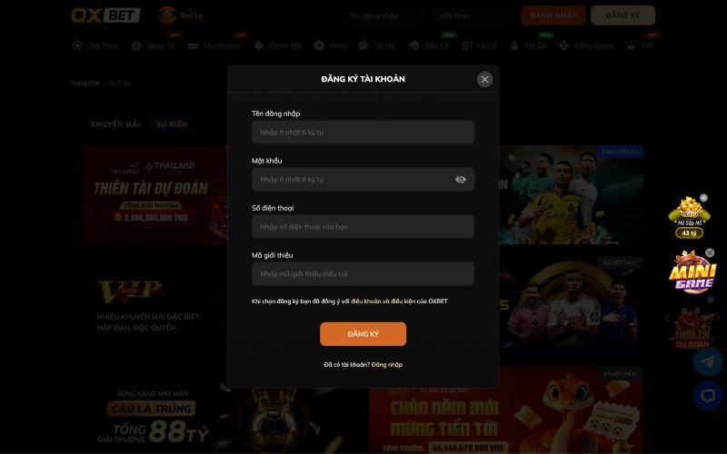 Hướng dẫn tân thủ lập tài khoản mới tại nhà cái OXBET