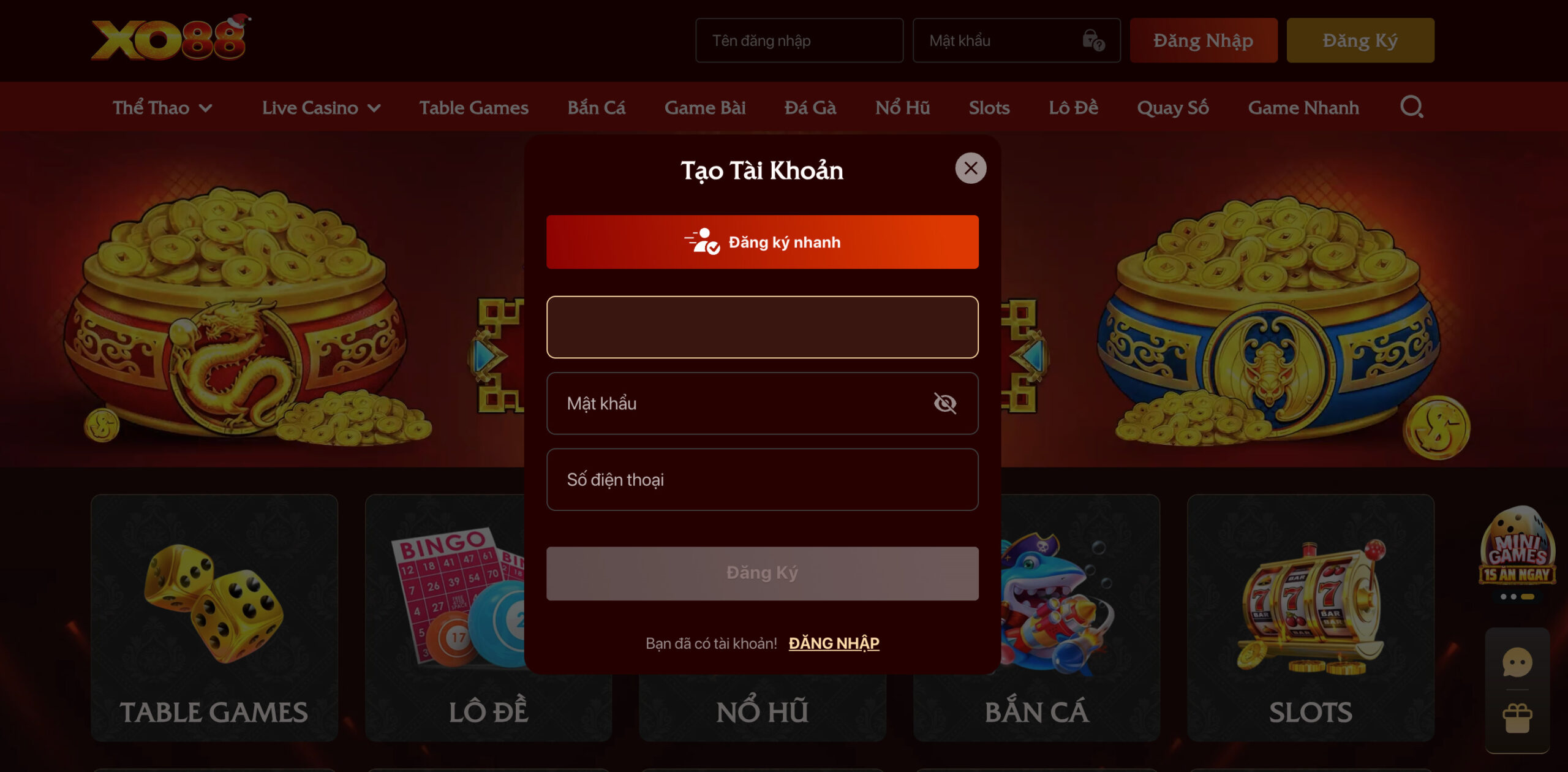 Quá trình tạo tài khoản mới tại Xo88 rất nhanh chóng